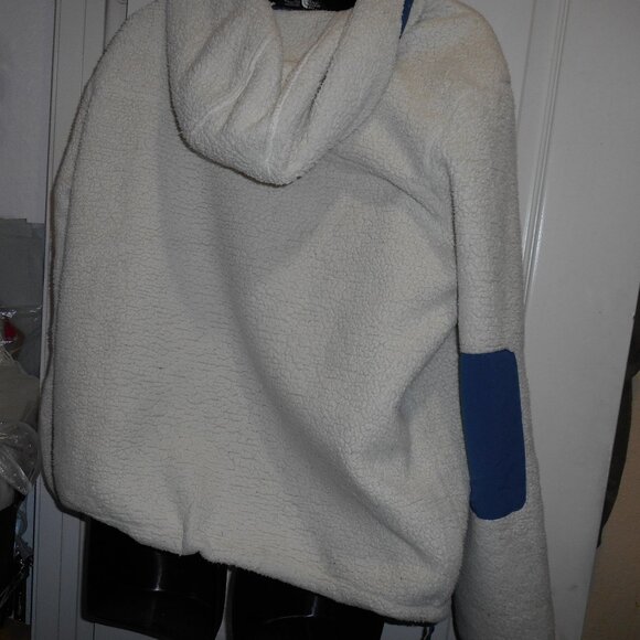THE NORTH FACE SHERPA ZIPPER POCKET HOODIE PULLOVER JACKET BEIGE BLUE MENS XL - Picture 7 of 12